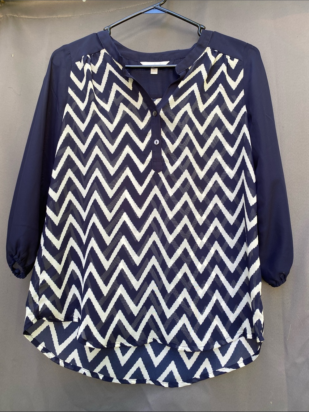Charming Charlie Navy and White Chevron Henley Tunic